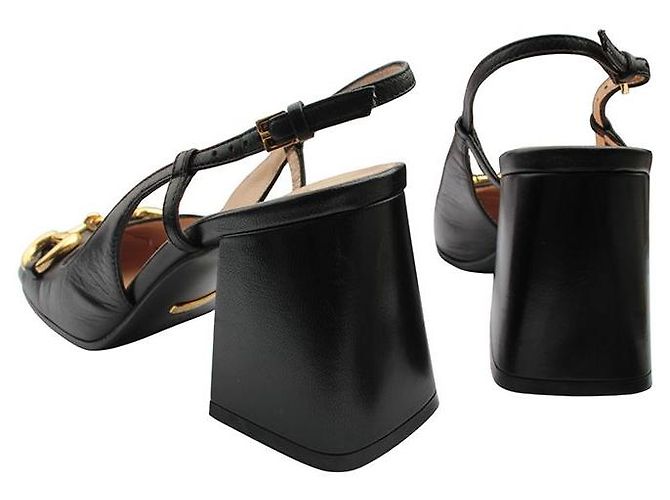 Gucci Scarpe Slingback con Morso Dorato Nero - vista 5