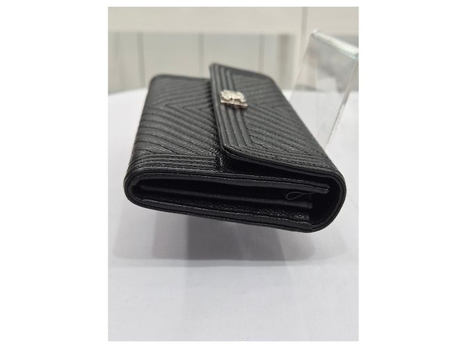 Chanel Boy Caviar Chevron lange Geldbörse in Schwarz mit silbernem Rand - Ansicht 16