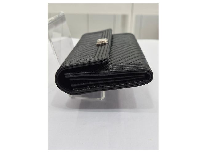 Chanel Boy Caviar Chevron lange Geldbörse in Schwarz mit silbernem Rand - Ansicht 17