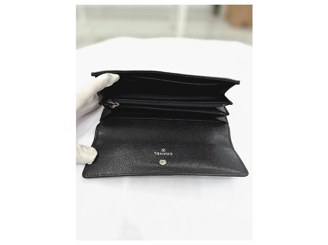 Chanel Boy Caviar Chevron lange Geldbörse in Schwarz mit silbernem Rand - Ansicht 19