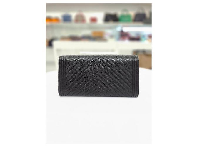 Chanel Boy Caviar Chevron lange Geldbörse in Schwarz mit silbernem Rand - Ansicht 6