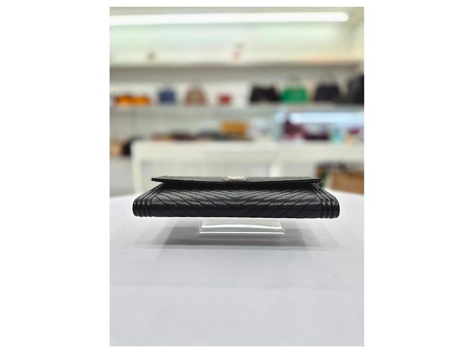 Chanel Boy Caviar Chevron lange Geldbörse in Schwarz mit silbernem Rand - Ansicht 7