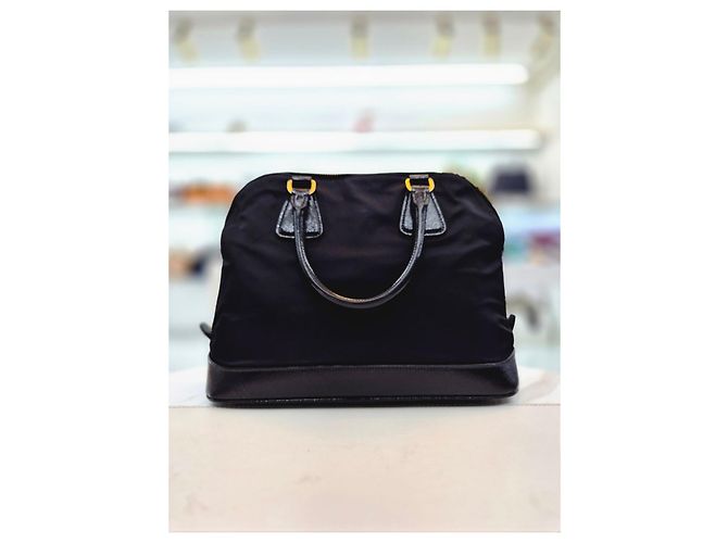 Prada Borsa Tote in nylon e pelle Saffiano Nero - vista 6