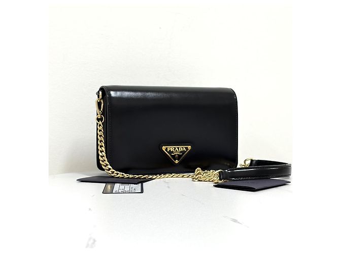 Prada Borsa a tracolla in pelle con catena Nera Nero - vista 2