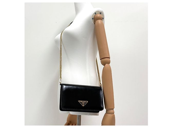 Prada Borsa a tracolla in pelle con catena Nera Nero - vista 3