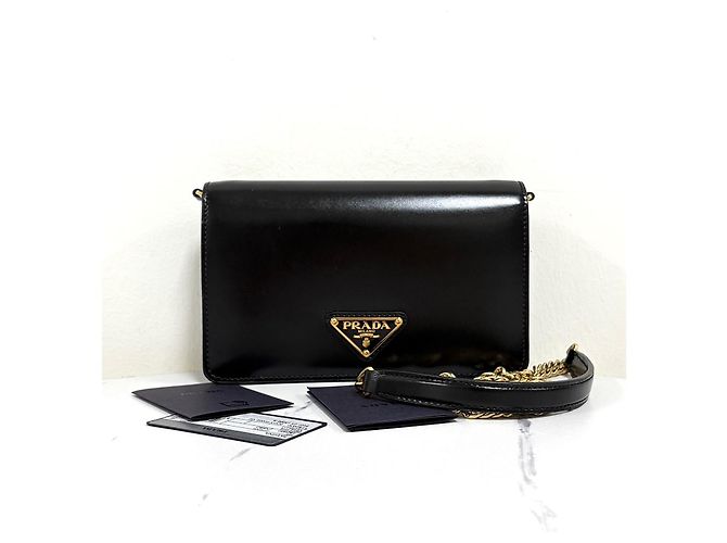Prada Borsa a tracolla in pelle con catena Nera Nero - vista 5