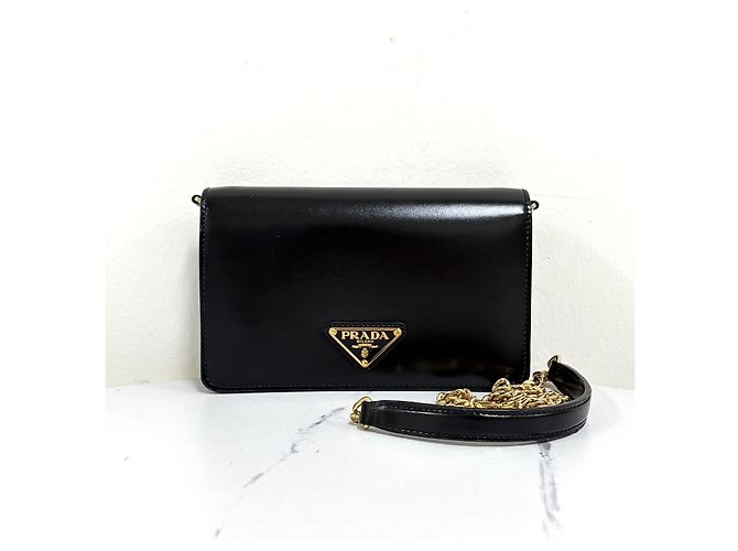 Prada Borsa a tracolla in pelle con catena Nera Nero - vista 7