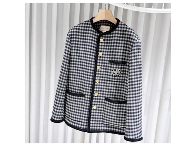 Gucci Wool Gingham Jacket Interlocking Check Jacket Brown - view 2