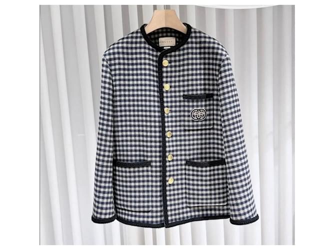 Gucci Wool Gingham Jacket Interlocking Check Jacket Brown - view 3