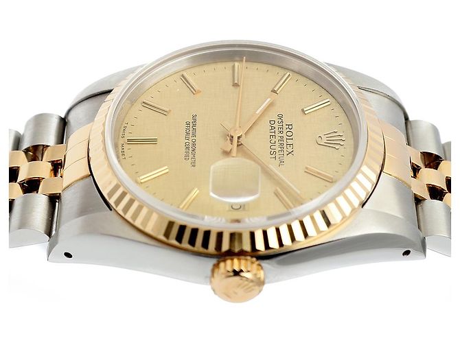Rolex Orologio Combo da Uomo Datejust Linen Simple Index D'oro - vista 12