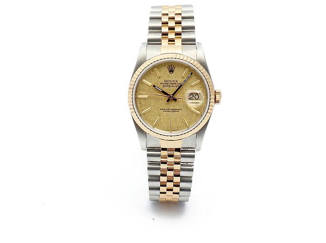 Rolex Orologio Combo da Uomo Datejust Linen Simple Index D'oro - vista 14