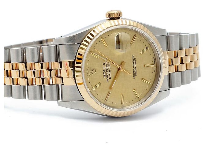 Rolex Orologio Combo da Uomo Datejust Linen Simple Index D'oro - vista 18