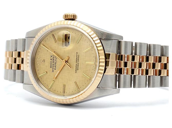 Rolex Orologio Combo da Uomo Datejust Linen Simple Index D'oro - vista 19