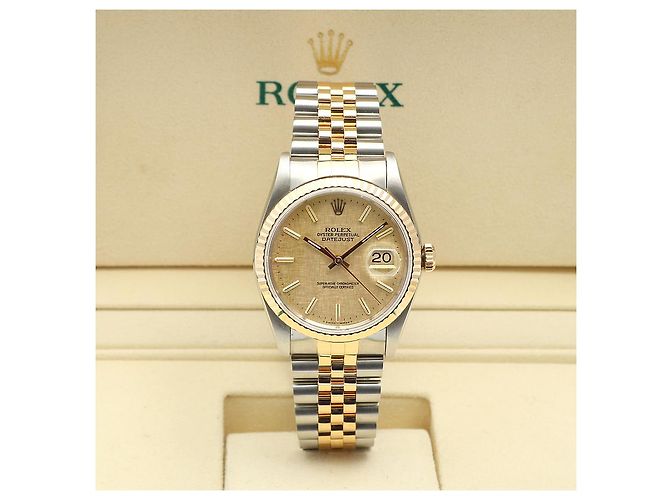 Rolex Orologio Combo da Uomo Datejust Linen Simple Index D'oro - vista 2