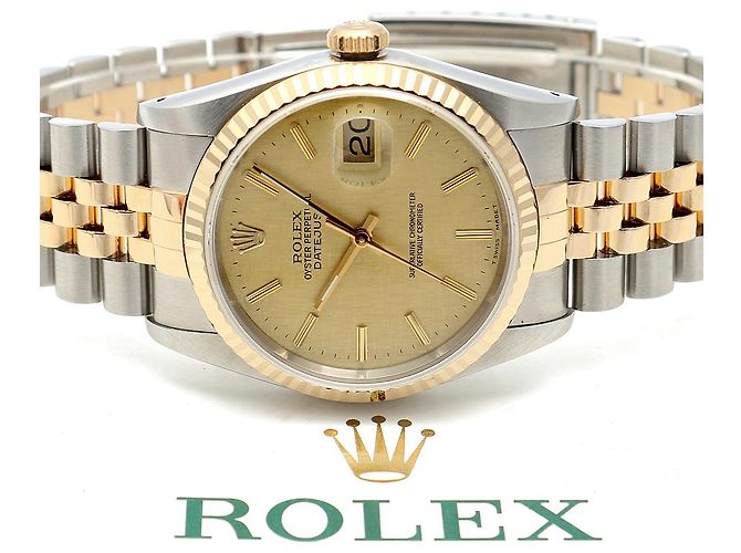 Rolex Orologio Combo da Uomo Datejust Linen Simple Index D'oro - vista 22