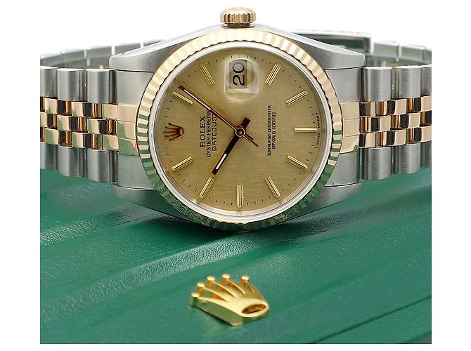 Rolex Orologio Combo da Uomo Datejust Linen Simple Index D'oro - vista 24