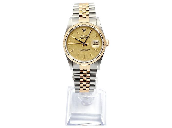 Rolex Orologio Combo da Uomo Datejust Linen Simple Index D'oro - vista 3