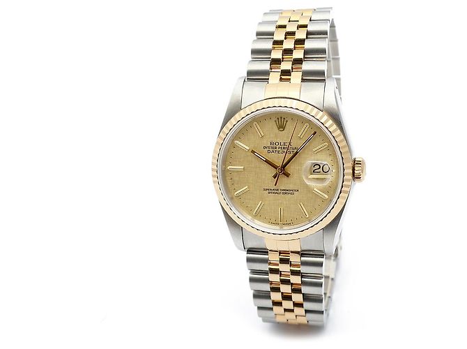 Rolex Orologio Combo da Uomo Datejust Linen Simple Index D'oro - vista 8