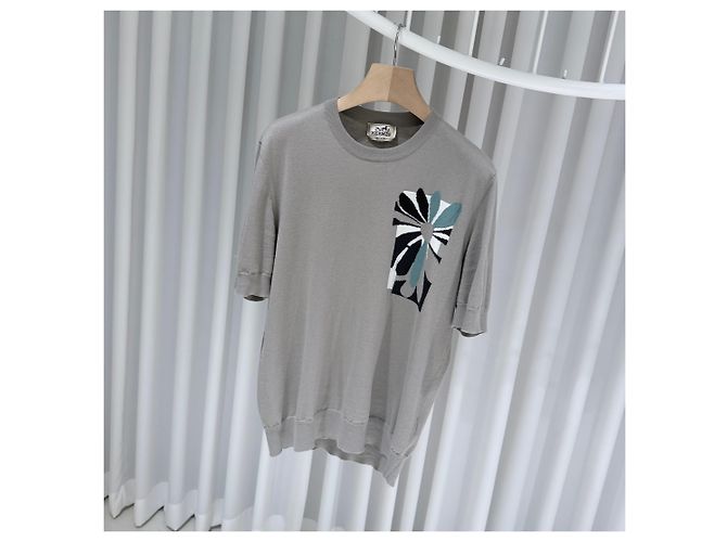Hermès Mini Puzzle Floral Strick T-Shirt mit kurzen Ärmeln Braun - Ansicht 2