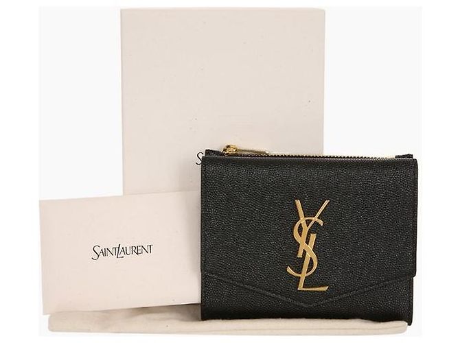 Saint Laurent Cartera tri-fold Iconic de cuero negro - vista 12