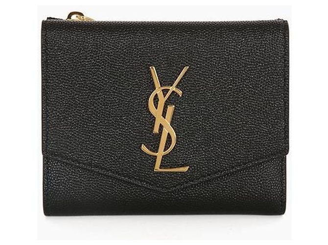Saint Laurent Cartera tri-fold Iconic de cuero negro - vista 2