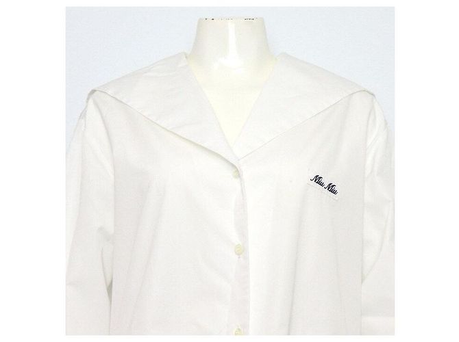 Miu Miu Vestido de popeline Initial Logo White - vista 2