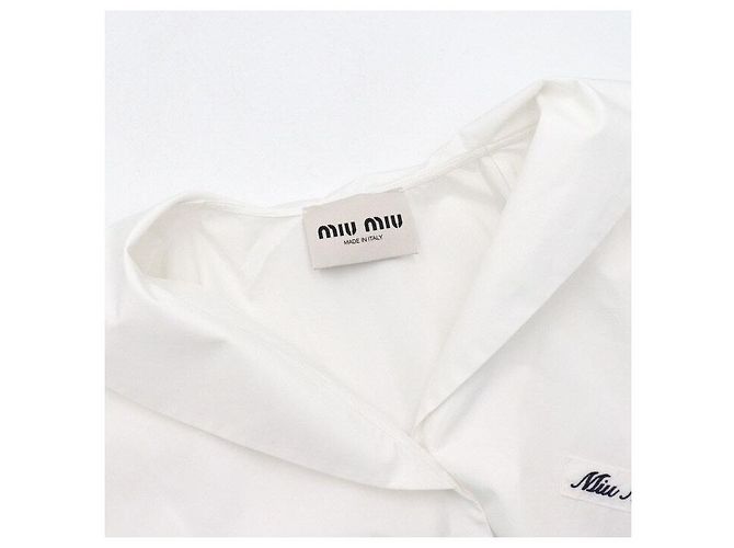 Miu Miu Vestido de popeline Initial Logo White - vista 5