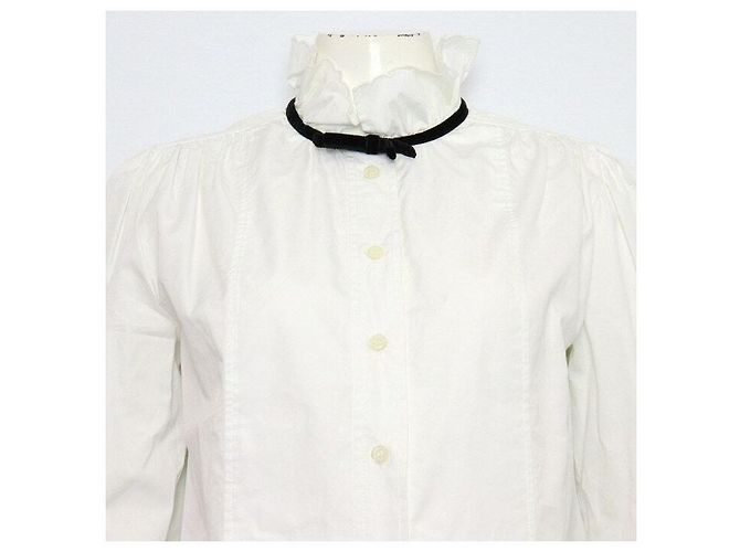 Miu Miu Blusa camisa de algodón blanco con cinta para mujer - vista 2