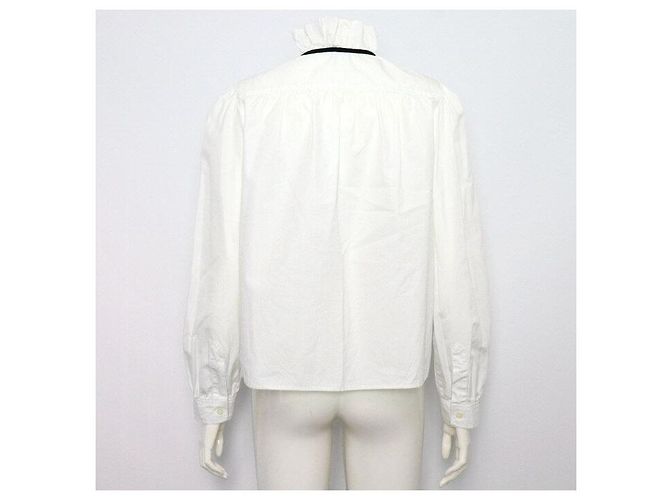 Miu Miu Blusa camisa de algodón blanco con cinta para mujer - vista 4