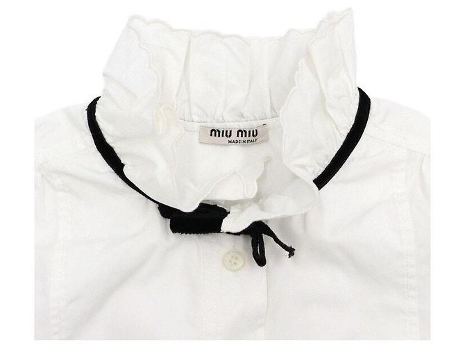 Miu Miu Blusa camisa de algodón blanco con cinta para mujer - vista 5