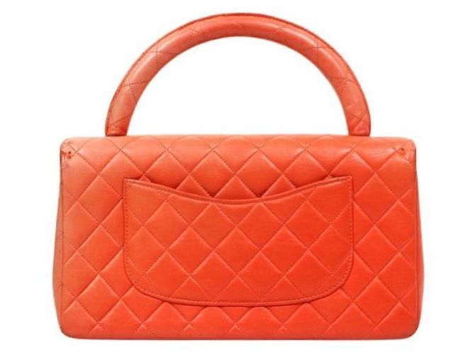 Chanel Gesteppte Top-Handle Tote Bag aus Lammleder in Orange - Ansicht 3