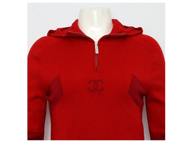 Chanel Red Cocoonage Hoodie Pullover Half-Zip Strickpullover für Damen Saison - Ansicht 2
