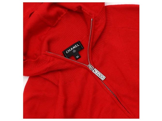 Chanel Red Cocoonage Hoodie Pullover Half-Zip Strickpullover für Damen Saison - Ansicht 5