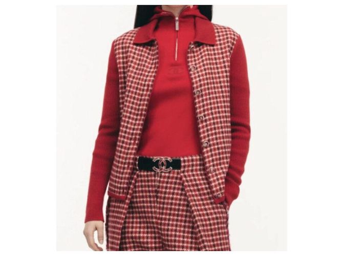 Chanel Red Cocoonage Hoodie Pullover Half-Zip Strickpullover für Damen Saison - Ansicht 7