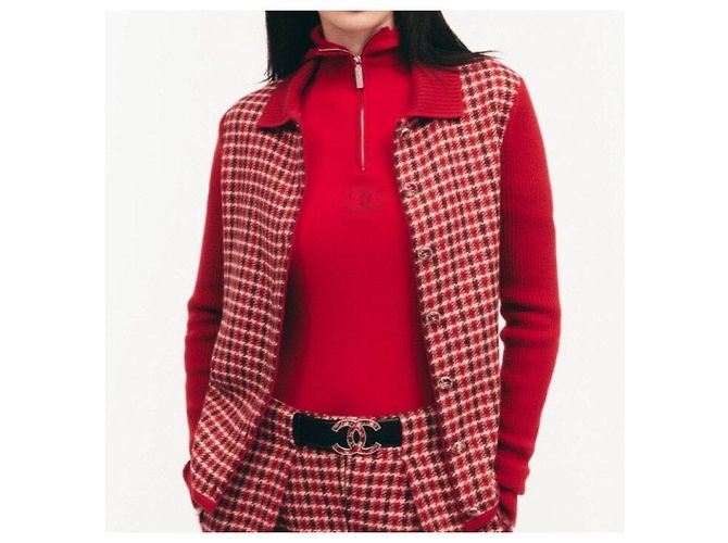 Chanel Red Cocoonage Hoodie Pullover Half-Zip Strickpullover für Damen Saison - Ansicht 8