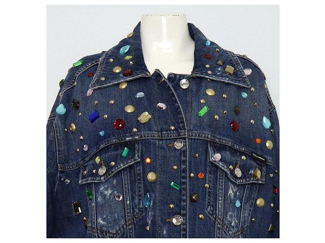 Dolce & Gabbana Chaqueta de denim de algodón azul con cristales para mujer - vista 2