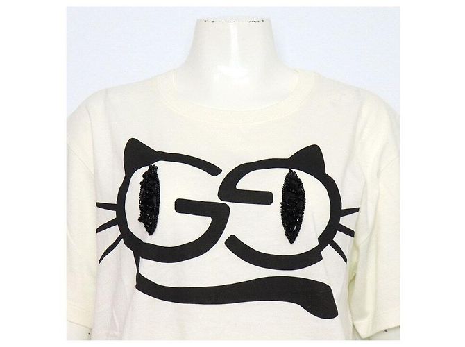 Gucci Camiseta de manga corta para mujer de algodón blanco con estampado de gato - vista 2