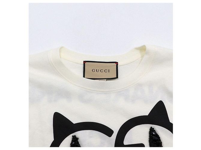 Gucci Camiseta de manga corta para mujer de algodón blanco con estampado de gato - vista 5