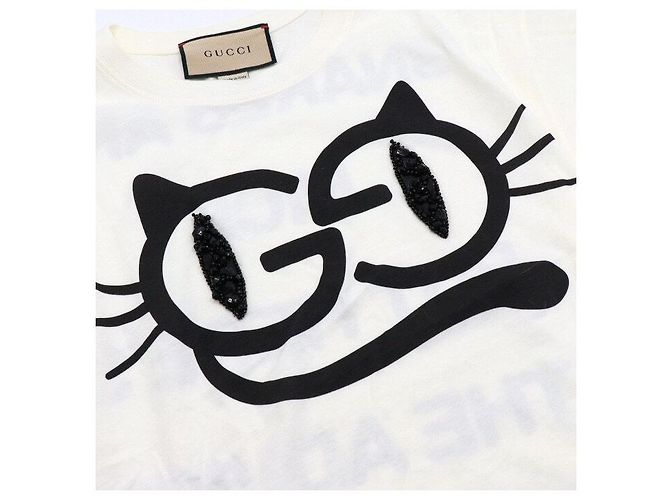 Gucci Camiseta de manga corta para mujer de algodón blanco con estampado de gato - vista 6