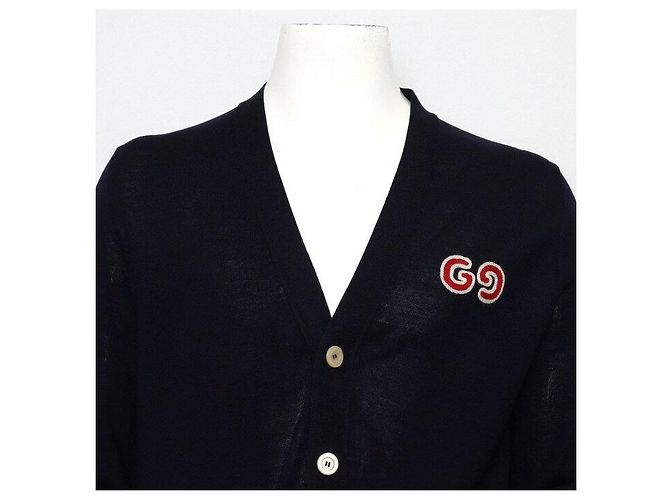 Gucci Wollcardigan für Herren mit GG-Patch Blau - Ansicht 2