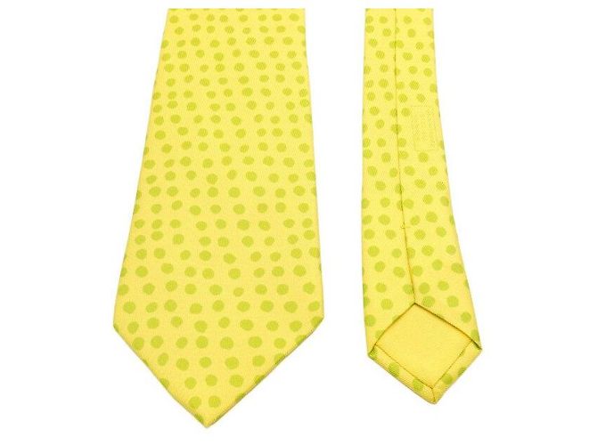 Hermès Cravatta in seta a pois giallo verde - vista 3
