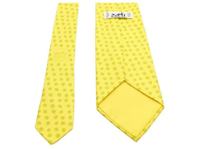 Hermès Cravatta in seta a pois giallo verde - vista 5