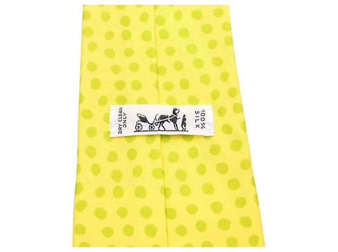 Hermès Cravatta in seta a pois giallo verde - vista 7