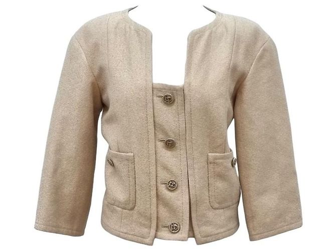 Chanel Beige Jacke mit Goldgarn Orange - Ansicht 4