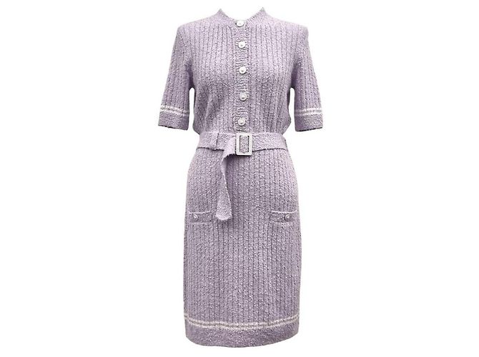 Chanel Vestido de malha com cinto Roxo claro - vista 4