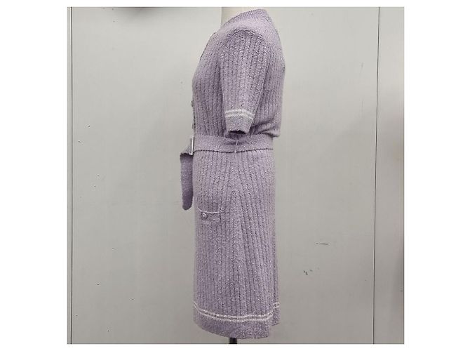 Chanel Vestido de malha com cinto Roxo claro - vista 8