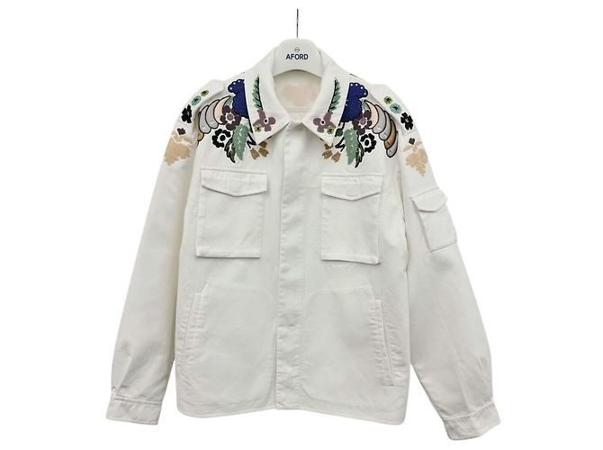 Valentino Giacca-camicia con ricamo floreale in cotone Argento - vista 4