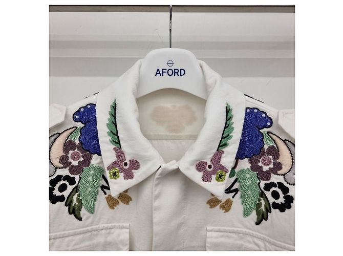 Valentino Giacca-camicia con ricamo floreale in cotone Argento - vista 5