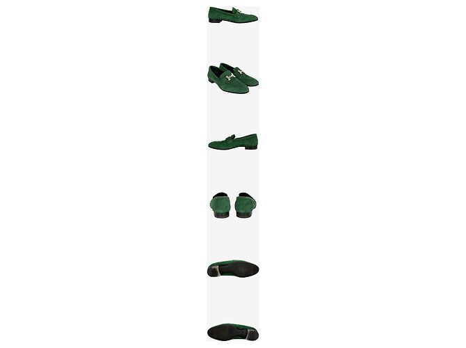 Hermès Mocassini in camoscio verdi Verde - vista 2