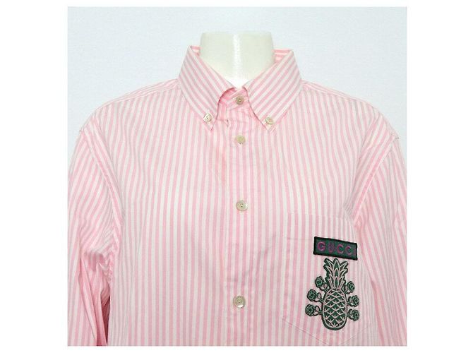 Gucci Chemise à rayures pour femme en coton rose avec logo brodé - vue 2
